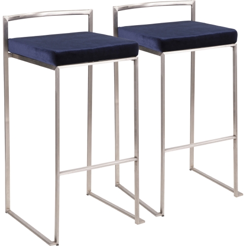 Fuji Stackable 31" Bar Stool in Blue Velvet & Stainless Steel (Set of 2)